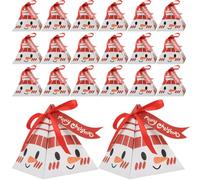 LALADEFIEE 50pcs White Cardboard Christmas Candy Boxes with Beautiful Design for Baking Cake and Wrapping Presents, Exquisite Christmas Party Favor Boxes Container for Gift-giving