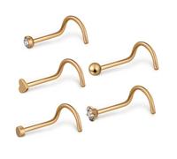 LALADEFIEE 5pcs Gold Nose Stainless Steel Corkscrew Nose Rings Hypoallergenic Piercing Jewelry for Women Comfortable Secure Fit Multi-style Piercings for Everyday and Special Occasions