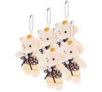 LALADEFIEE 5PCS Mini Plush Wedding Bear Dolls Set Deep Brown 11cm Stuffed Tiny Bear with Blush Wedding Bouquet Accessories for Party Decor