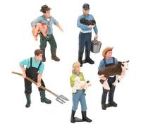 LALADEFIEE 5pcs Miniature Farmer Model Realistic Simulation Resin Figurines for Play and Cake Decoration Farm Character with Sheep Calf and Farming Scenes