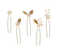 LALADEFIEE 5pcs Wedding Pearls Hair Forks with Clover and Five-petal Flower Design, Zinc Alloy Material, Golden Colour, Vintage Elegant Style for Birthday and Cosplay Photography Props