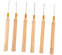 LALADEFIEE 6 Pcs Dreadlock Crochet Needle Kit with Wooden Handle Iron Hair Crochet Hooks for Braiding and Hair Extensions Lightweight Flexible Latch Hook Tool for DIY and Professional