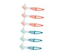 LALADEFIEE 6pcs Double-Sided Denture Cleaning Brush with Precision Crevice Heads Vibrant Colors Portable False Teeth Toothbrushes for Dentures Care and Thorough Oral Cleaning