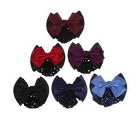 LALADEFIEE 6pcs Elastic Bun Bow Hair Snood Clip for Women Professional Office Hair Accessories Red Blue Black Wine Red Dark Purple Light Blue Comfortable and Stylish Management