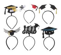 LALADEFIEE 6Pcs Graduation Headband Set Decorative Caps, Multi-Function Graduation Hairbands for Party Photo Props, Cosplay Supplies Black and Gold Star Elements