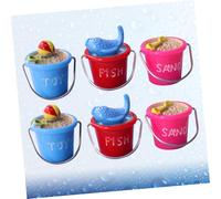 LALADEFIEE 6Pcs Mini Beach Bucket for Micro Landscape and Sand Table Model Decoration Synthetic Resin Material Adorable DIY Ornament for Succulent Flowerpots Red Blue Rosy Colors