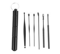 LALADEFIEE 6Pcs Stainless Steel Ear Wax Removal Kit Spiral Scoop Earwax Cleaner for Adults Family Use Portable Black Practical Tools for Daily and Travel Cleaning