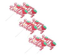 LALADEFIEE 6pcs Strawberry Cake Decoration Fruit Theme Party Summer Birthday Decor Cute Cake Topper Shower Topper Strawberry Birthday Decorations Picks Wooden Red