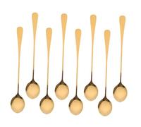 LALADEFIEE 8pcs Long Handle Stainless Steel Coffee Stirring Spoons Gold Metal Dessert Spoons for Ice Cream Cake Espresso Tea Cocktail Mixing