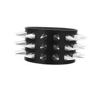 LALADEFIEE Adjustable Black Leather Wristband with Triple Row Rivets, Punk Style for Party Shows and Fashion Accessories
