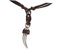 LALADEFIEE Adjustable Men Viking Wolf Fang Necklace with Leather Rope Tribal Pendant Cool Jewelry for Daily Wear and Special Occasions
