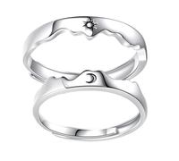 LALADEFIEE Adjustable Open Band Couples Ring Sun Moon Design Unisex Gift for Lovers Elegant Love Symbol for Birthday Party Dating and Everyday Wear