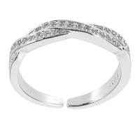 LALADEFIEE Adjustable Open Zircon Women’S Ring, White Gold Plated Twisted Band with Micro Pavé Stones, Fashionable Statement Jewelry for Ladies and Teens