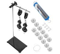 LALADEFIEE Adjustable Physics Teaching Pulley Block Kit with Metal Bracket, 10×50g Hook Weights and 5 Newton Spring Balance, Physics Experiment Set for Secondary School Mechanics Laboratory