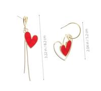 LALADEFIEE Asymmetrical Heart Earrings for Women with Dynamic Tassel Design Stylish Red Heart-shaped Jewelry Versatile Party and Wedding Accessories
