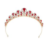 LALADEFIEE Baroque Crown Headband Red Rhinestones, Wedding Bridal Headpiece for Bride and, Rhinestone Hair Tiara Suitable for Bachelorette Party and Special Occasions