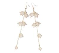 LALADEFIEE Bell Orchid Flower Dangle Earrings with Pearl Accent Lightweight Hook Earrings for Women Casual and Party Wear Elegant Floral Statement Jewelry