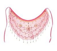 LALADEFIEE Belly Dance Sheer Mesh Face Veil with Sequins Tassel Tribal Dancer Mask for Halloween Belly Dance Costume Accessories in Rose Red