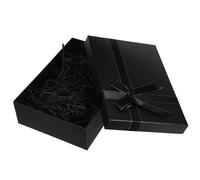 LALADEFIEE Black Raffia Grass Filled Box with Lid and Ribbon Bowknot Elegant Kraft Paper Present Bag for Chocolates Pastries Cupcakes Sophisticated Packaging for Weddings Parties Valentines
