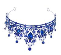 LALADEFIEE Blue Rhinestone Wedding Tiara for Bride, Crystal Bridal Crown Headpiece Sparkling Blue Gems, Elegant Wedding Headband Suitable for Bridal and Formal Occasions