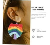 LALADEFIEE Bohemian Rainbow Earrings for Women Cotton Thread Tassel Dangle with Hook Lightweight Colorful Layered Braided Design for Festival Party Wear