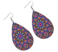 LALADEFIEE Bohemian Teardrop Drop Earrings for Women, Double-sided Printed Leather Water Drop Dangle Earrings, Fashion Hook Pendant Ear Decor for Ethnic Style