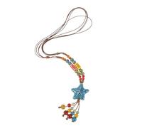 LALADEFIEE Boho Vintage Ethnic Beaded Necklace with Star Pendant Handmade Long Ceramic Jewelry for Women for Travel Beach Wear Modern Chinese Aesthetic