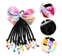 LALADEFIEE Braided Ponytail Extension for Colorful Beads and Butterfly Bow Easy to Wear Hair Accessory for Daily Life Parties and Dance Performances