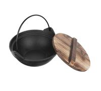 LALADEFIEE Cast Iron Small Hot Pot with Cedar Lid Portable Japanese Style Single-Person Cooking Pot for Udon Sukiyaki Stews Lightweight Picnic and Camping Cookware