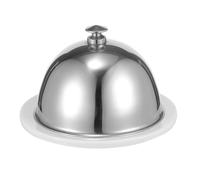 LALADEFIEE Ceramic Butter Dish with Stainless Steel Cover Smooth Surface Butter Storage Holder Cake Desserts Snacks Practical Round Plate for Home Restaurant Kitchen Use