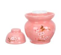 LALADEFIEE Ceramic Pickles Jar with Dual Lids Plum Blossom Pattern Traditional Sealed Food Container Kitchen Storage Crock for Pickling and Fermenting