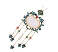 LALADEFIEE Chinese Jade Lock Pendant Necklace 24k Gold Plated White Chalcedony Enamel Painted Clavicle Chain Women Traditional Jewelry