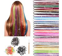 LALADEFIEE Colorful Hair Tinsel Kit with Glitter Strands and Styling Tools Easy to Weave Hair Extensions for Braids for Women Parties and Special Events