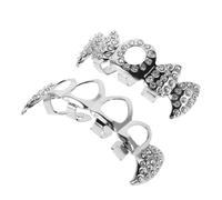 LALADEFIEE Comfortable Silver Tooth Jewelry for Cosplay Halloween Parties Distinctive Hollow Out Vampire Fangs with Rhinestone for Hip Hop Fashion
