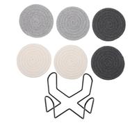 LALADEFIEE Cotton Woven Anti-scalding Table Mats Heat Resistant Placemats and Coasters for Dining Table Protection Non-slip Household Use with Grey and White Colors