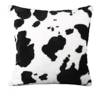 LALADEFIEE Cow Print Plush Throw Pillow Cover for Sofa and Office Chair, Black Square Cushion Case with Protective Plush Fabric, Decorative Animal Pattern Cushion Cover for Home and Car