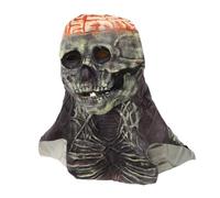 LALADEFIEE Creepy Full Head Skull Mask with Movable Jaw for Adults Soft Breathable Latex Demon Skull Helmet Fit Scary Skeleton Costume Party Prop for Halloween Masquerade