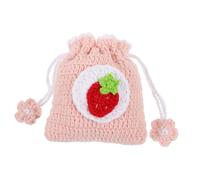 LALADEFIEE Crochet Drawstring Purse for Women and Girls Mini Pouch for Change Keys and Small Accessories Cute Strawberry Design for Everyday Use