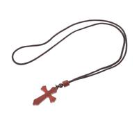 LALADEFIEE Cross Necklace: Wooden Cross Rearview Mirror Charm - Religious Pendant on Cord - Inspirational Faith Symbol - Christian Accessory for Baptism Ceremony,Brown