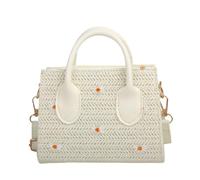 LALADEFIEE Daisy Woven Handbag White Small Square Shoulder Bag Crossbody for Women Summer Straw Storage Purse Lightweight Hand-Woven Tote