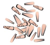 LALADEFIEE Dark-themed Armor French Tip Press Nails Medium Fake Nail Tips Rhinestone Charms Reusable Goth Wraps for Parties and Handmade Looks