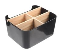 LALADEFIEE Detachable Bamboo Wood Makeup Storage Case Multi-grid Cosmetic Organizer Desktop Box Black Square for Skincare Brushes Lipstick Household Use