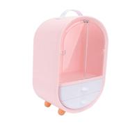 LALADEFIEE Double Door Cosmetic Storage Box Pink Sundries Organizer for Desktop Dustproof Makeup Shelf with Spacious Capacity for Keys Pens and Items