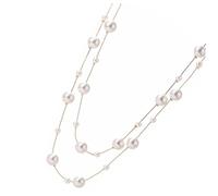 LALADEFIEE Double Layer Long Pearl Necklace for Women Simulated White Pearls Sweater Chain Jewelry Lightweight Decorative Accessory Elegant Family and Friends