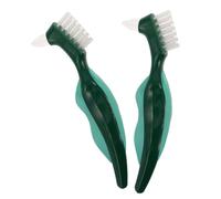 LALADEFIEE Double-Sided Denture Cleaning Brush 2pcs with Hard Bristles for False Teeth Stain Removal, Portable Oral Care Tool for Seniors Daily Denture Maintenance