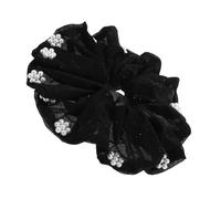 LALADEFIEE Elegant Black Velvet Scrunchies with Pearl Studs for All Hair Types Large Sparkling Fabric Hair Ties with Chic Beaded Design Enhanced Hold Classic Versatile Accessory for Women