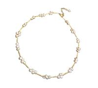 LALADEFIEE Elegant Pearl Collarbone Chain Necklace for Women Delicate Flower Design Zinc Alloy Jewelry Versatile Charming Clavicle Pendant for Daily Wear and Banquets Imitation Pearl