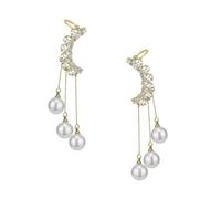 LALADEFIEE Elegant Pearl Tassel Ear Bone Clip Earrings Non Pierced Cartilage Jewelry Comfortable Zircon Accent Stylish Ear for Women Daily Wear