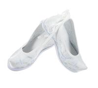 LALADEFIEE Ethnic Style Embroidered Cloth Shoes for Women White Raised Toe Hanfu Footwear Lightweight Traditional Han Chinese Clothing Shoes with Inner Height Increase Comfortable Casual Slip