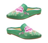 LALADEFIEE Ethnic Style Embroidered Women Slippers Lightweight Soft Lining Casual Footwear Green Traditional Chinese Design Comfortable Wear-resistant